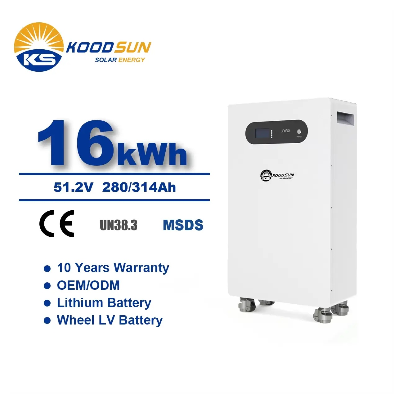 51.2V 280Ah 14.336kWh Low Voltage LiFePO4 Battery | Massive Capacity for Home Solar Storage & Off-Grid Applications - Koodsun