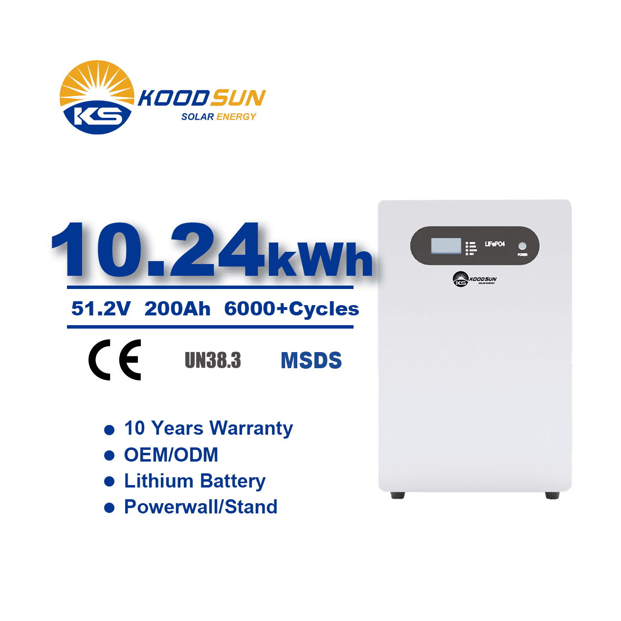 51.2V 200Ah 10.24kWh Low Voltage LiFePO4 Battery | Massive Capacity for Home Solar Storage & Off-Grid Applications - Koodsun