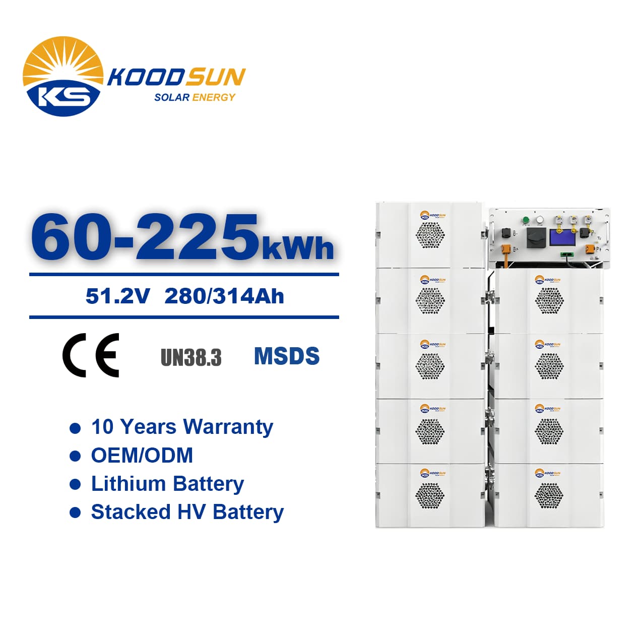 Koodsun Factory New Products High Voltage 100kwh Stacked Lithium Battery for C&I - Koodsun